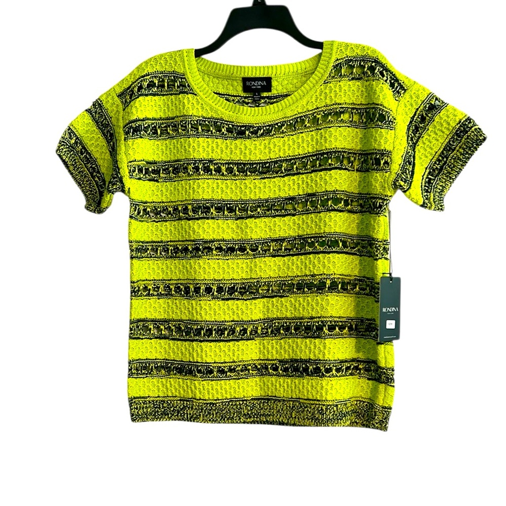 Rondina New York Knit Striped Short Sleeve Sweater 100% Cotton XL NWT